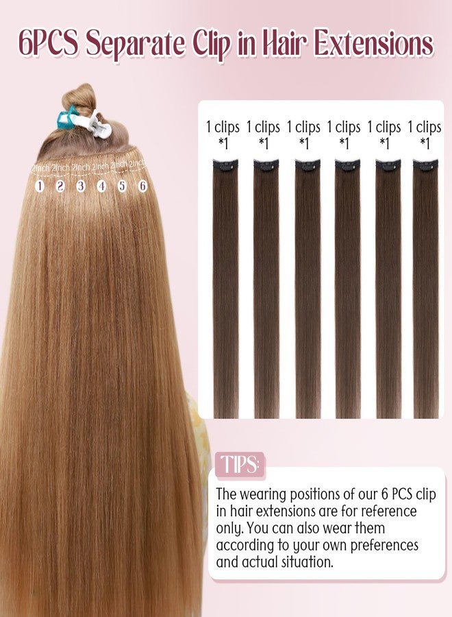 S-noilite 6Pcs Clip in Human Hair Extensions,Remy Single Short Clip in Hair Extensions 6Pcs 6clips Straight Dark Brown Seamless Hairpieces for Women 10Inch 31g - Image 2
